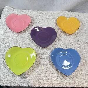 Classic Coffee Tea Vintage Saucer Set of 5 Multi-Color Gold Rim CIB Pastel  ~5in